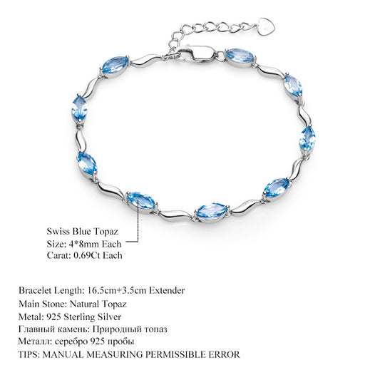 Simple Fashion Natural Topaz Bracelet for Women Sense of Design s925Silver Inlaid Natural Gemstone Bracelet