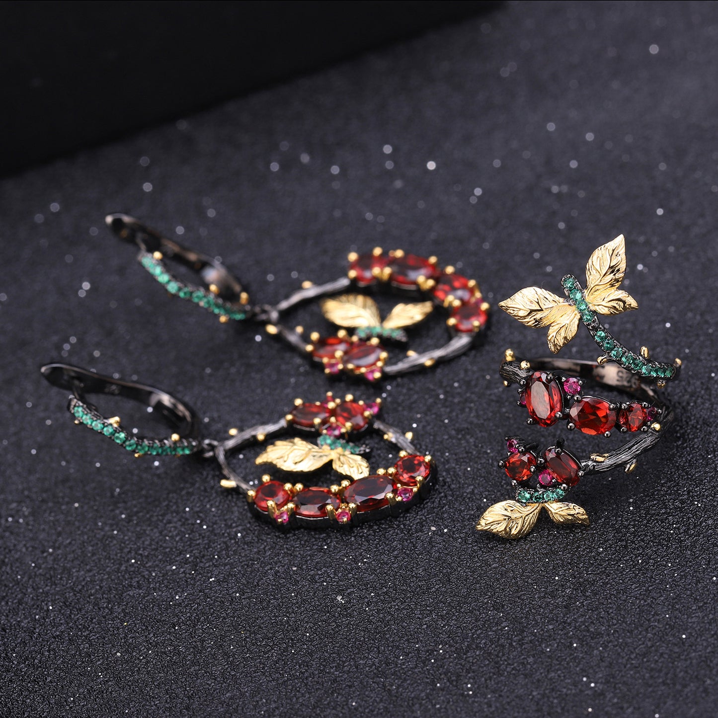 Secret Garden Designer Natural Gemstone Earrings Natural Style Butterfly Design s925Sterling Silver Earrings and Ear Studs