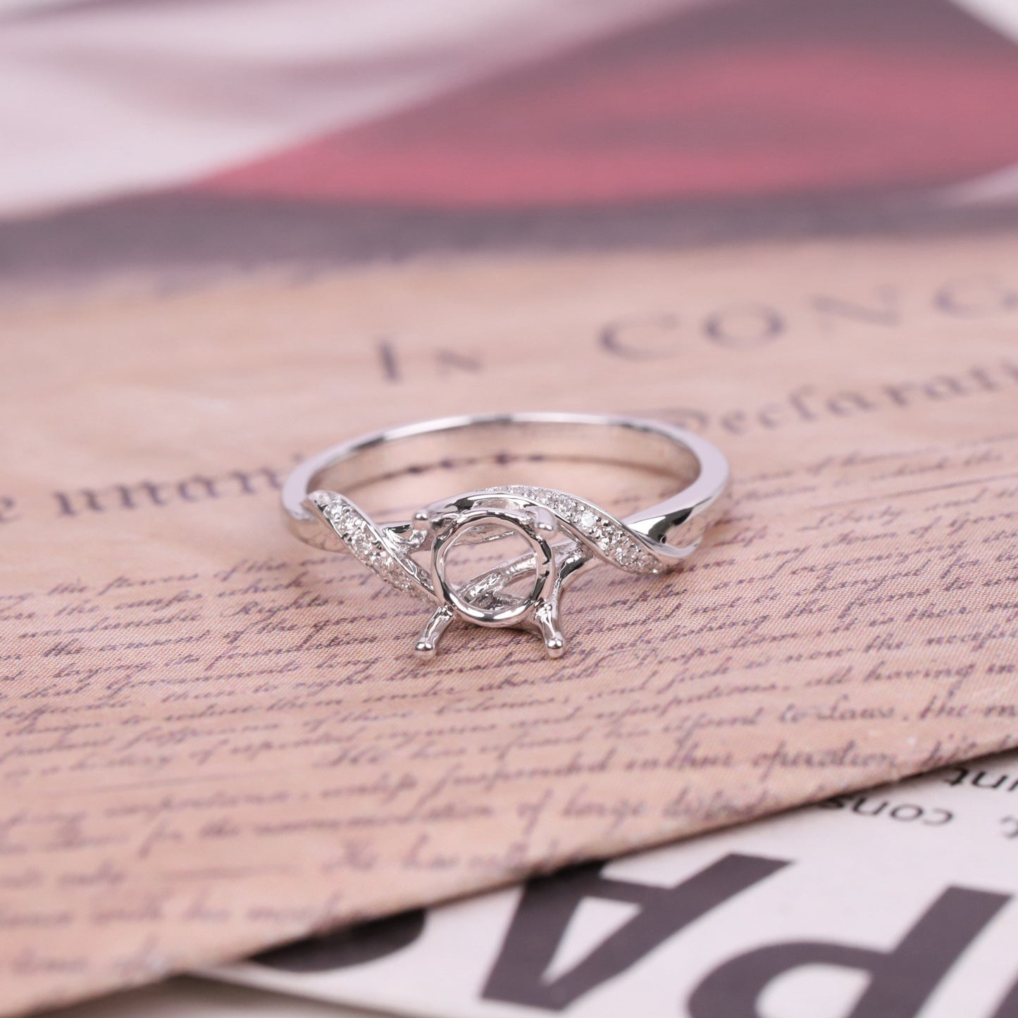 Simple and Elegant Full Body9/10/14/18k Gold Ring Setting14-Claw Twist Arm Micro Pave Wedding Diamond Ring for Women