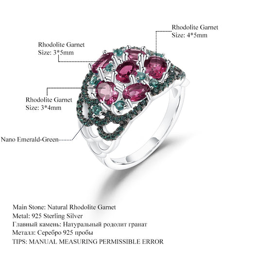 Luxurious and High-End Natural Rose Pomegranate Ring with a Sense of Design Prosperous Series s925Silver Inlaid Gemstone Ring