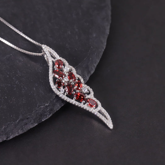 Angel's Wings Natural Garnet Necklace s925Sterling Silver Inlaid Green Chalcedony Topaz Pendant Wings New Style