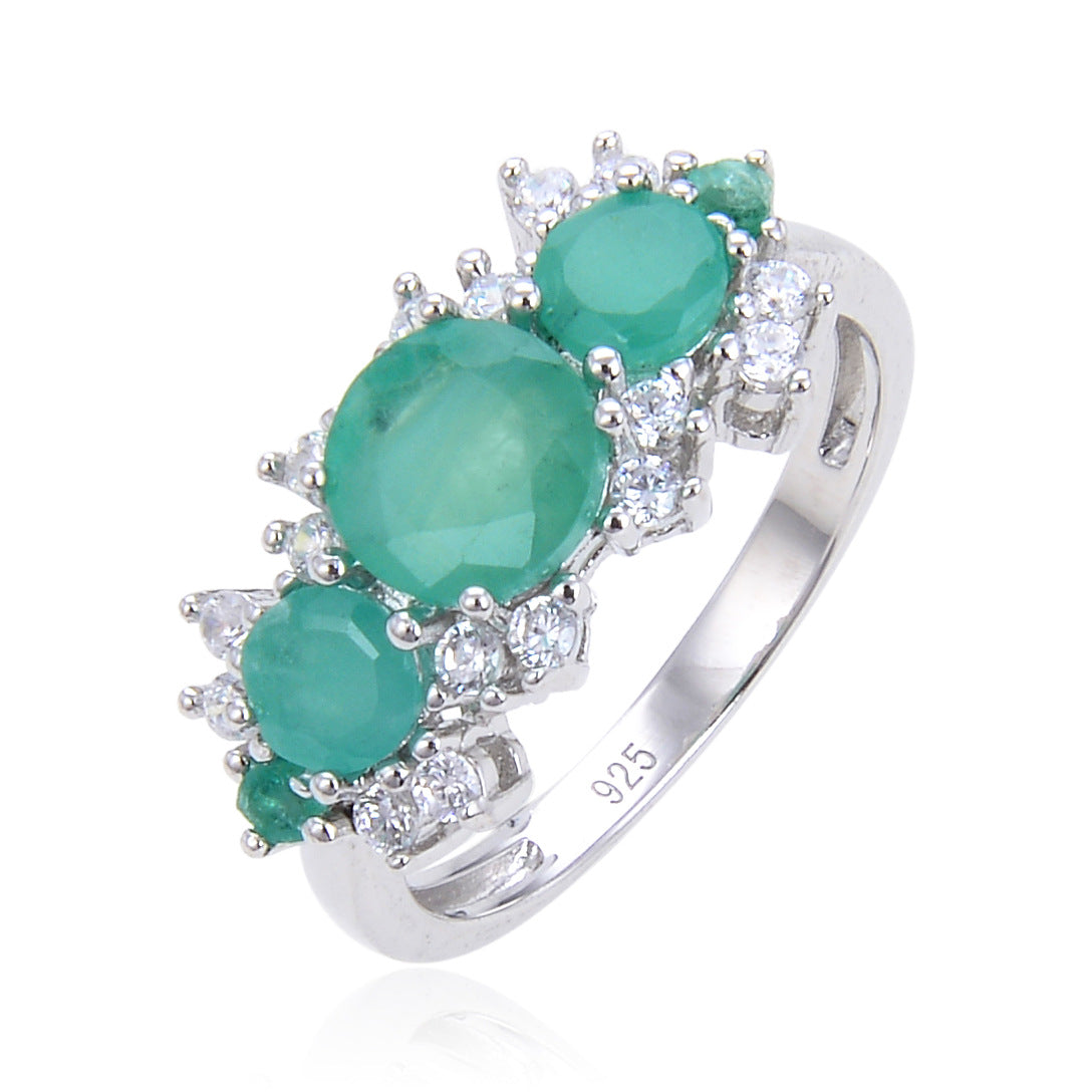Factory Direct Supply Colorful Natural Stone Rings for Women Unique Fashion Retro s925Silver Inlaid Gemstone Ring
