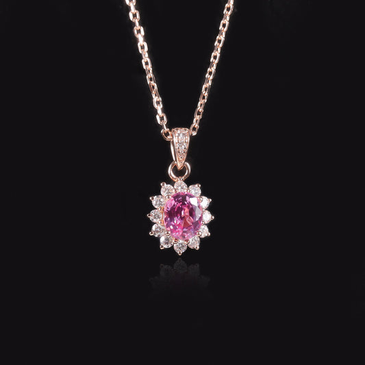 Sunflower Cultivated Pink Sapphire Pendant0.5Carat s925Sterling Silver Inlaid Colorful Gemstone Necklace Fashion