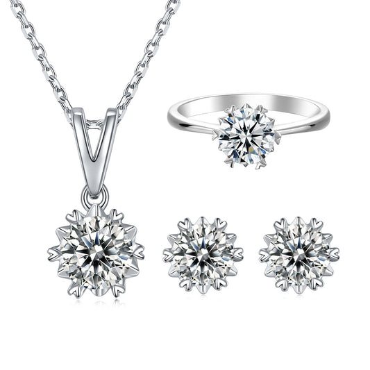 Snowflake Earrings Necklace Set S925Sterling Silver Inlaid with Fire D Color0.5/1Moissanite Gemstone Jewelry Set