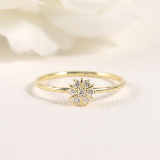Autumn and winter new snowflake ring s925Sterling Silver Moissanite Inlaid Men and Women Golden Dawn Series Small Ring Forest Style