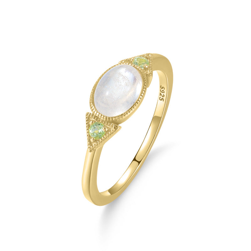 Fresh2025New0.9Carat Opal Ring s925Sterling Silver Inlaid Natural Moonstone Ring Gold