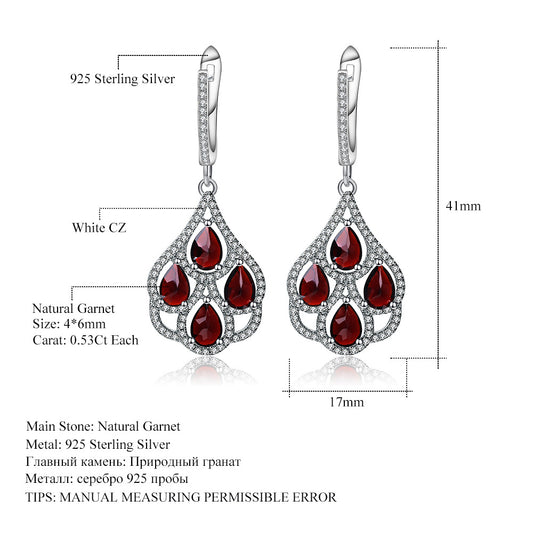 Natural Garnet Stud Earrings Fashionable and Elegant High-end Feel s925Silver Inlaid Gemstone Natural Colorful Gemstone Earrings