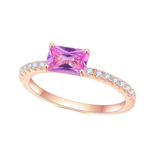 S925Sterling Silver Inlaid Pink Corundum Ring Fashionable and Elegant Simple Style Light Luxury Gemstone Rose Gold Ring