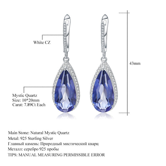 Fashionable Luxurious Colorful Gemstone Earrings High-Grade Personality s925Silver Inlaid Coated Crystal Earrings Drop Earrings