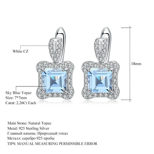 Luxury Natural Gemstone Topaz Stud Earrings Advanced Sense s925Silver Inlaid Natural Gemstone Earrings Earrings