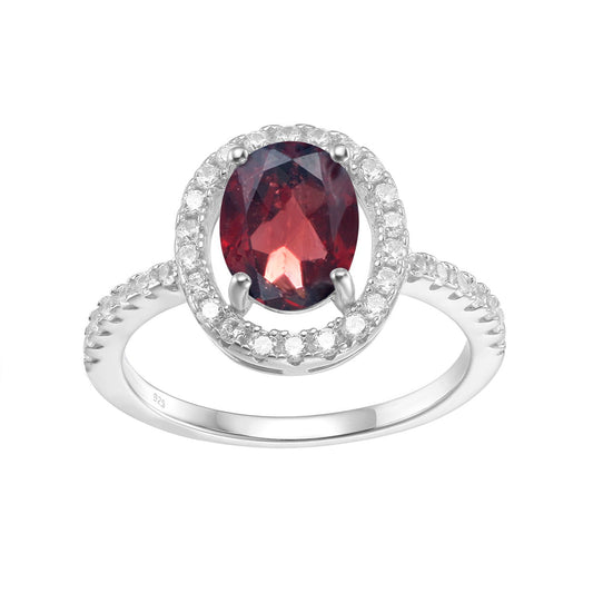 Minimalist Natural Gemstone Ring for Women Fashion Temperament s925Silver Inlaid Garnet Gemstone Crystal Ring