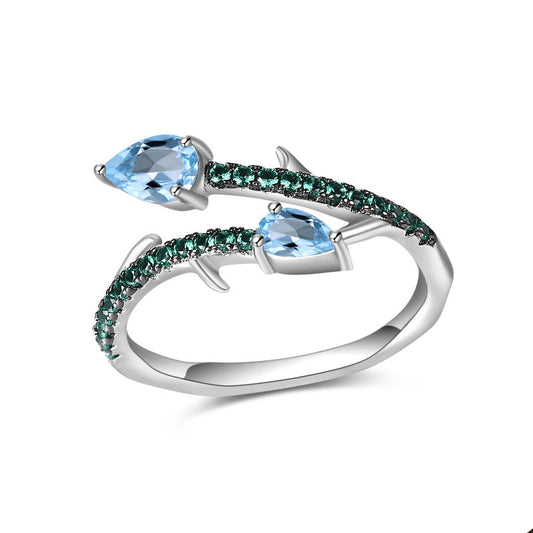 Thorn Bud Designer Gemstone Ring Adjustable s925Silver Inlaid Natural Gemstone Topaz Ring