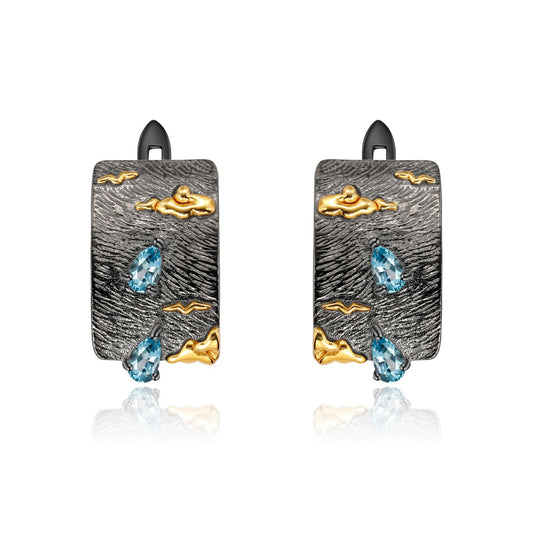 Designer High-End Gemstone Earrings Italian Craftsmanship Retro925Silver Natural Topaz Stud Earrings