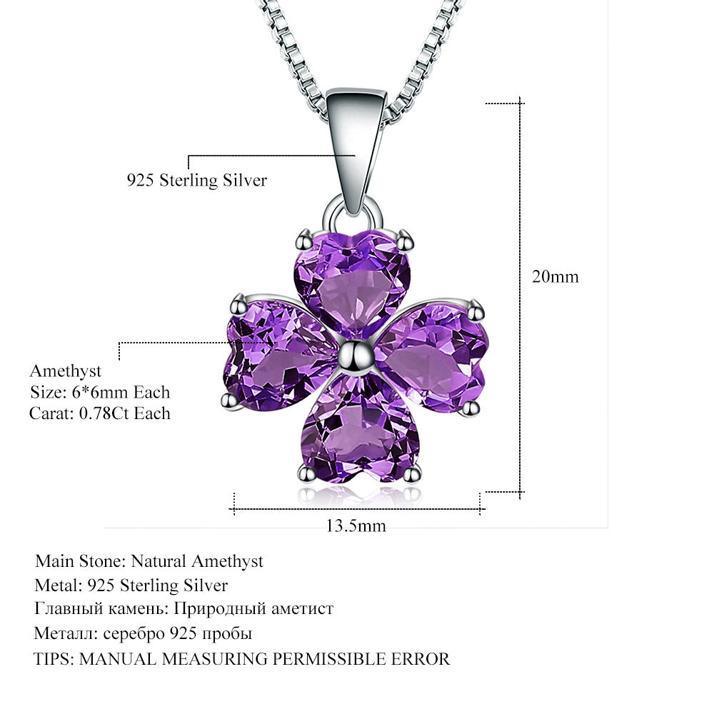 Natural Amethyst Heart Clover Necklace Topaz Pendant Unique Design925Silver Gemstone Necklace