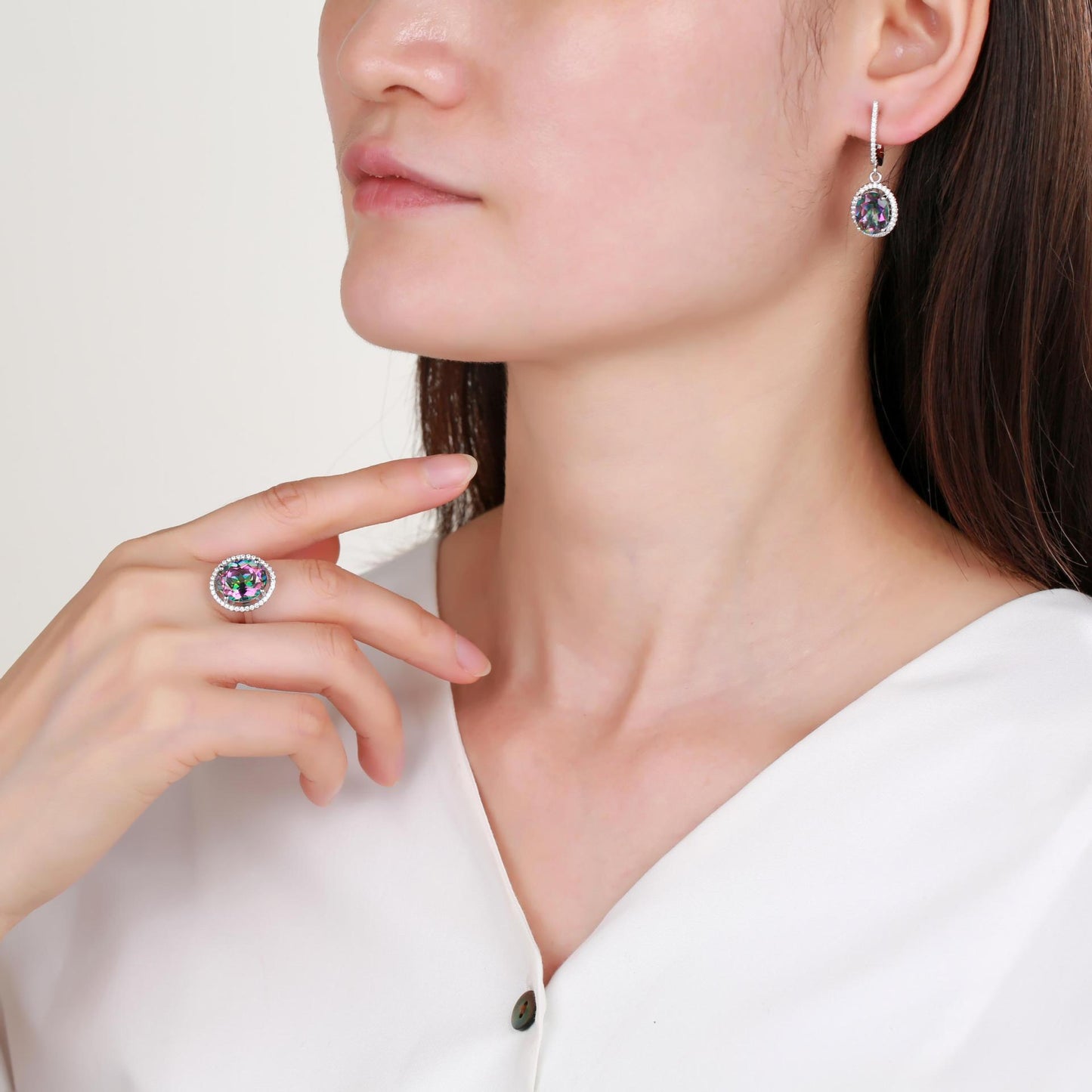 Fashionable Simple Gemstone Earrings Drop Earrings Light Luxury Personality s925Silver Inlaid Colorful Crystal Earrings Studs