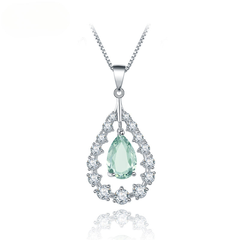 Affordable Luxury Fashion Natural Gemstone Necklace Pendant Sense of Design s925Sterling Silver Inlaid Natural Green Amethyst Pendant