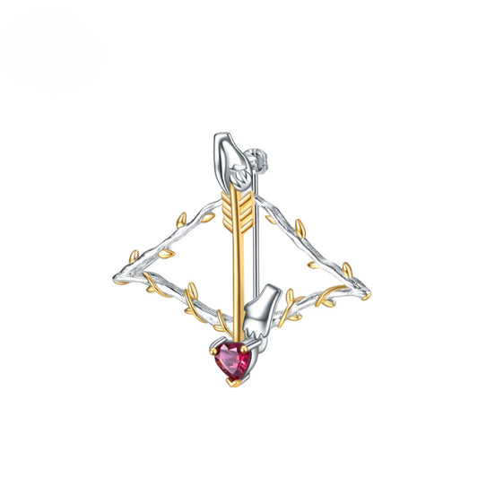 Cupid Bow and Arrow Design Natural Gemstone Brooch s925Silver Inlaid Garnet Brooch Pendant Dual-use Style
