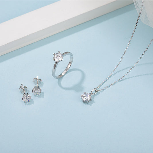 10k Gold Jewelry Set Classic Simple Earrings Moissanite Ring9/14/18k White Gold Rose Gold Necklace