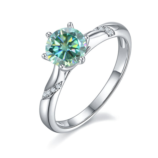 1Carat Green Moissanite Ring Set GRA Certificate s925Silver Six-Claw Moissanite Ring Wholesale