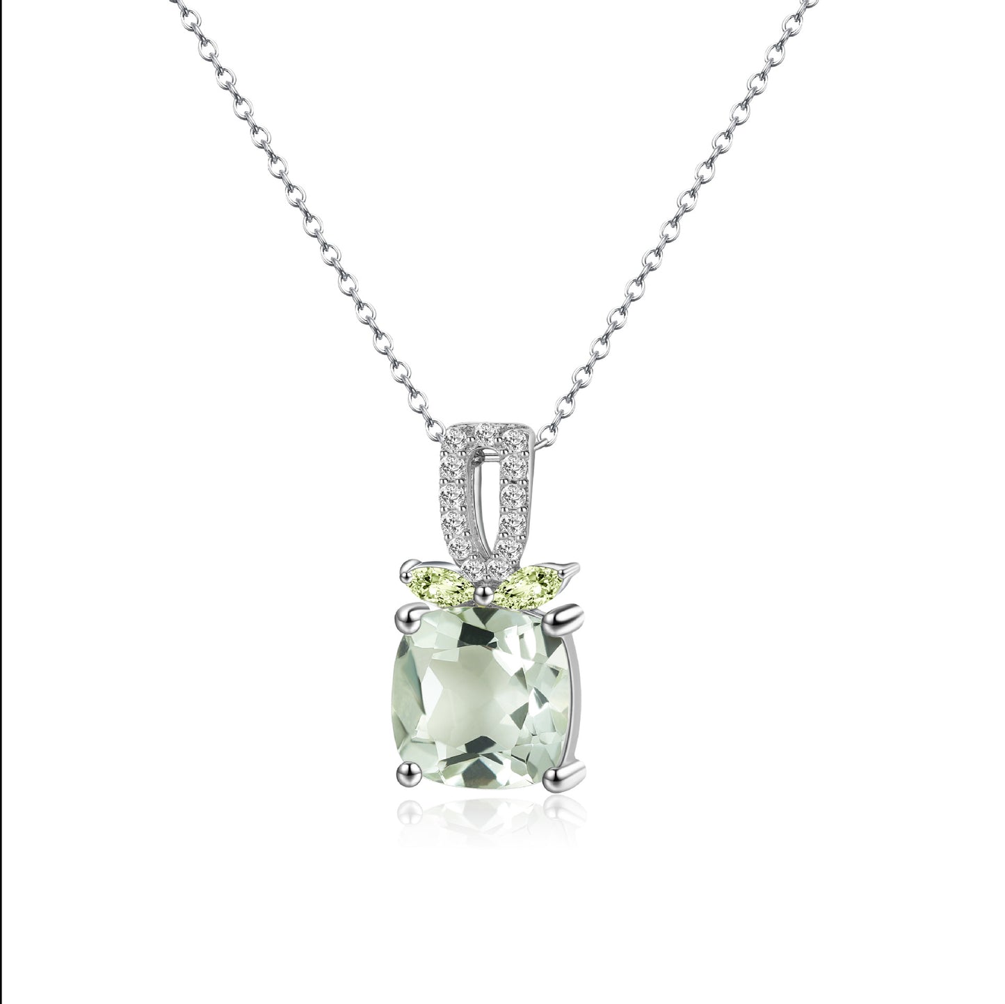 Simple All-Match Natural Green Amethyst Citrine Necklace925Sterling Silver Large Carat Gemstone Crystal Pendant for Men and Women