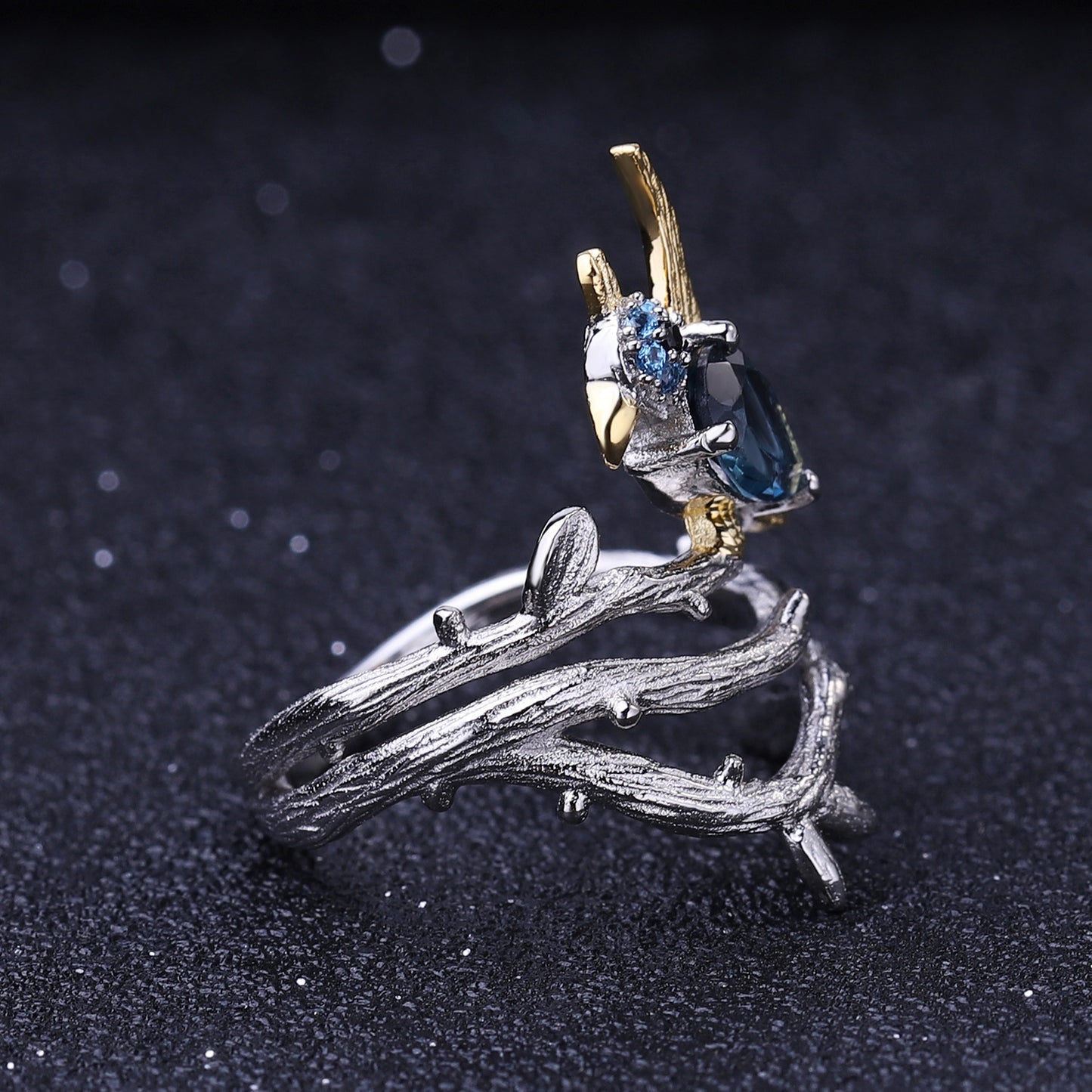 Italian Craft Designer Gemstone Ring Natural Style Magpie Design925Silver Natural Topaz Ring