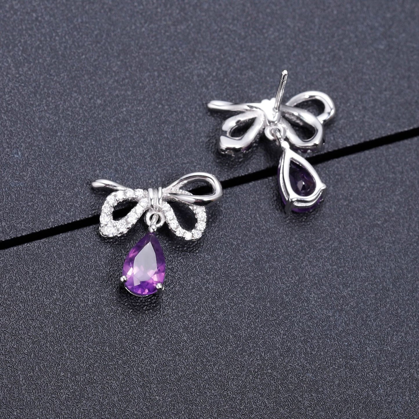 In-stock Sweet and Elegant Earrings Korean style bow tie s925Sterling Silver Inlaid Natural Gemstone Crystal Earrings Jewelry
