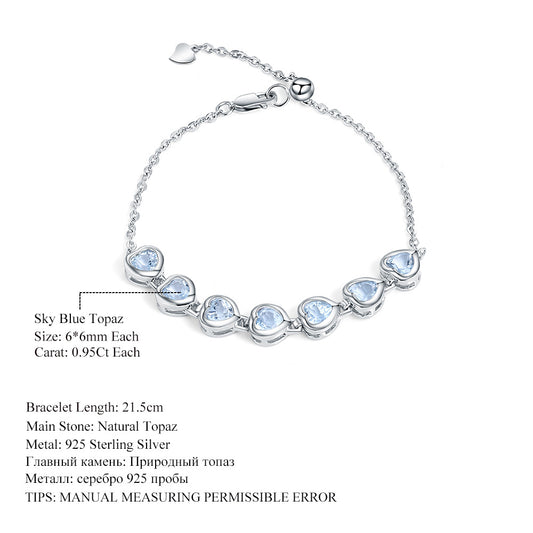 Natural Topaz Heart Bracelet Female Princess Temperament s925Silver Inlaid Natural Gemstone Heart Bracelet
