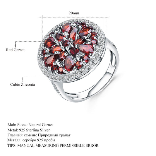 S925Sterling Silver Cluster Natural Garnet Ring for Women Luxurious High-End Inlaid Natural Gemstone Ring