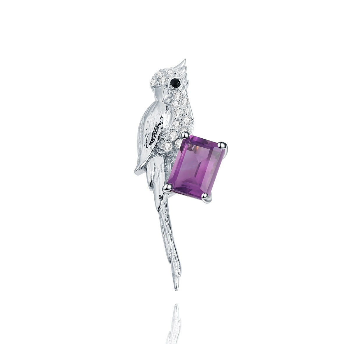Designer Brooch Pendant Dual-use Bird Original Design925Silver Natural Gemstone Amethyst Necklace Pendant